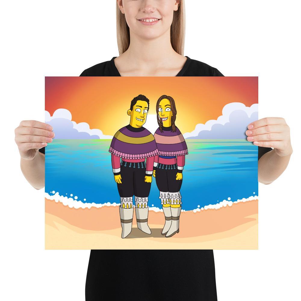 Unframed Horizontal Poster - custom Simpsons-style cartoon art by Turned Yellow