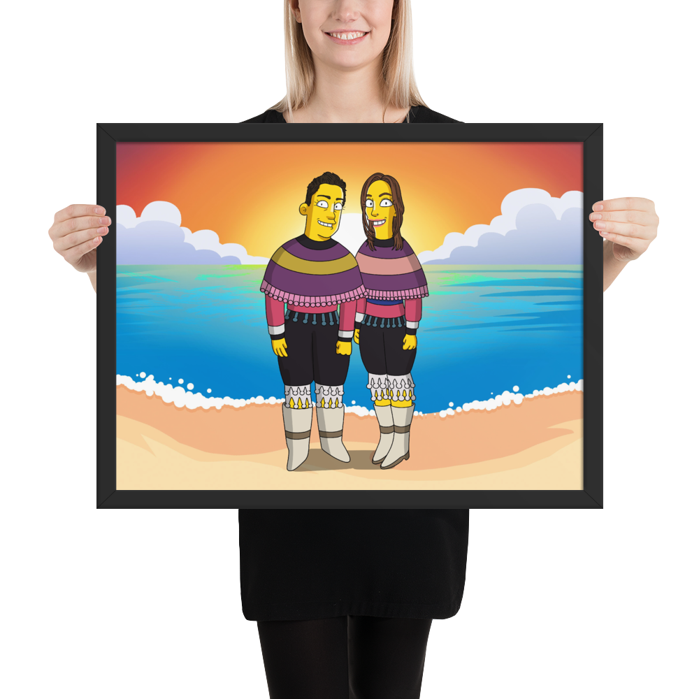 Framed Horizontal Poster - custom Simpsons-style cartoon art by Turned Yellow