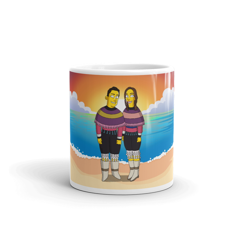 White Glossy Mug - custom Simpsons-style cartoon art by Turned Yellow