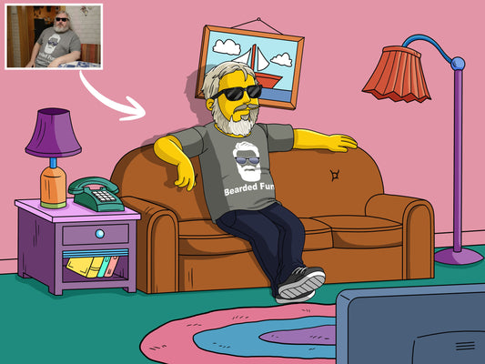 Single person custom Simpsons-style portrait with yellow cartoon character and Springfield background