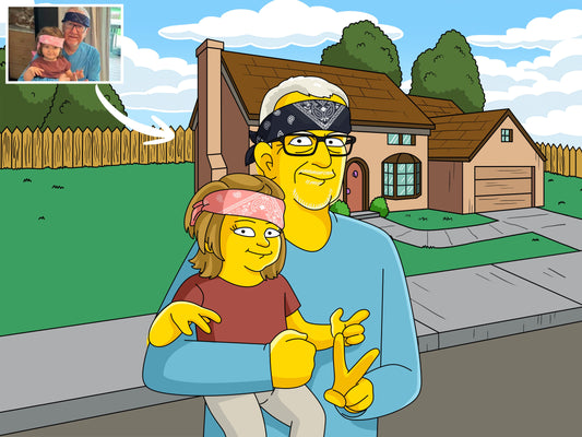 Custom Simpsons-style couple portrait with two yellow cartoon characters standing together