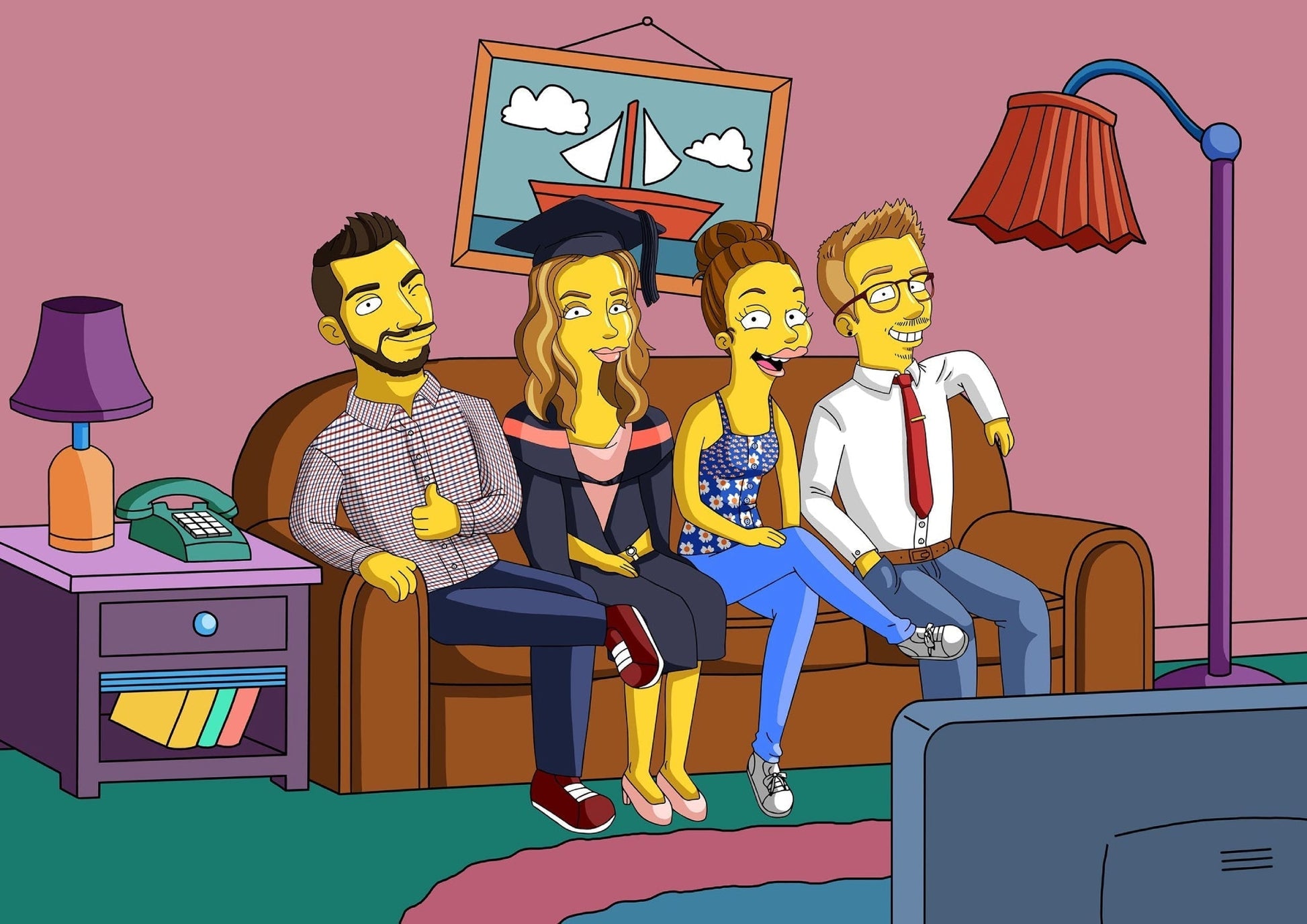 Custom Turned Yellow Portrait + Canvas - custom Simpsons-style cartoon art by Turned Yellow