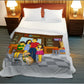 Custom Simpsons-style portrait printed on soft fleece blanket draped over a couch