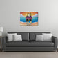 Custom Simpsons-style portrait printed on gallery-wrapped canvas hanging on a living room wall