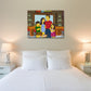 Custom Simpsons-style portrait printed on gallery-wrapped canvas hanging on a living room wall