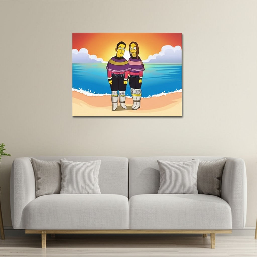 Custom Simpsons-style portrait poster print on premium matte paper leaning against a wall