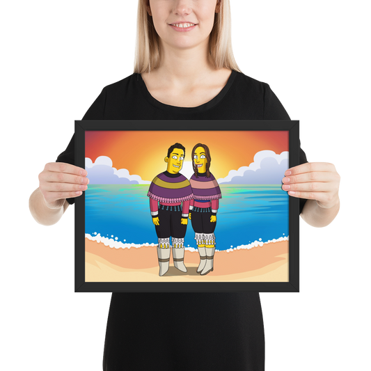 Framed Horizontal Poster - custom Simpsons-style cartoon art by Turned Yellow